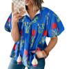 imageCicy Bell Womens Boho Floral Blouses Short Puff Sleeve V Neck Babydoll Shirts Flowy Tie Front Tops Blue
