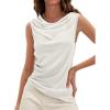 imageCicy Bell Womens Cowl Neck Tank Tops 2026 Summer Off The Shoulder Asymmetrical Ruched Tops Going Out Sleeveless ShirtsWhite