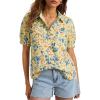 imageCicy Bell Womens Floral Printed Button Down Shirts Summer Casual Puff Short Sleeve Collared V Neck Blouses Work TopsYellow