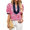 imageCicy Bell Womens Floral Short Puff Sleeve Tops V Neck Patchwork Boho Summer Blouses Dressy Casual ShirtsRose Red