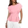 imageCicy Bell Womens Peplum Tops Summer Babydoll Cap Sleeve TShirts Dressy Casual Crew Neck Pleated BlousesPink