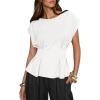 imageCicy Bell Womens Peplum Tops Summer Babydoll Cap Sleeve TShirts Dressy Casual Crew Neck Pleated BlousesWhite