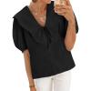 imageCicy Bell Womens Peter Pan Collar Button Down Shirts Puff Short Sleeve Summer Casual Eyelet Tops Cotton Loose Fit BlousesBlack