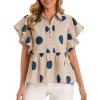 imageCicy Bell Womens Polka Dot Babydoll Tops Peplum Ruffle Cap Sleeve Blouses Summer Casual Half Button Up ShirtsKhaki