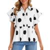 imageCicy Bell Womens Polka Dot Babydoll Tops Peplum Ruffle Cap Sleeve Blouses Summer Casual Half Button Up ShirtsWhite