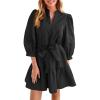 imageCicy Bell Womens Puff 34 Sleeve Mini Dresses Bow Tie Waist V Neck Casual Trendy Ruffle Tiered Short DressBlack