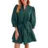 imageCicy Bell Womens Puff 34 Sleeve Mini Dresses Bow Tie Waist V Neck Casual Trendy Ruffle Tiered Short DressDark Green