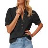 imageCicy Bell Womens Puff Short Sleeve Blouses Summer Casual Half Button Down Collared Shirts Cotton Loose Fit Work TopsBlack