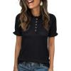 imageCicy Bell Womens Puff Short Sleeve Sweater Tops Ruffle Henley Neck Spring Summer Pullover Dressy Casual Knit ShirtsBlack