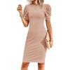 imageCicy Bell Womens Puff Sleeve Bodycon Work Dresses Crew Neck Business Casual Office Pencil DressKhaki