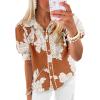 imageCicy Bell Womens Puff Sleeve Button Down Shirts Floral Print Summer Casual Tops Boho Loose Fit Collared BlouseBrown