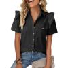 imageCicy Bell Womens Ruffle Button Down Shirts Dressy Casual Short Puff Sleeve Cotton Tops Summer Loose Fit V Neck BlousesBlack