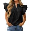 imageCicy Bell Womens Ruffle Cap Sleeve Blouses V Neck Dressy Casual Tops Summer Sleeveless Cotton ShirtsBlack