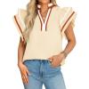 imageCicy Bell Womens Ruffle Cap Sleeve Tops Color Block V Neck Dressy Casual Blouses Summer Pleated Loose Fit ShirtsBeige