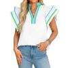 imageCicy Bell Womens Ruffle Cap Sleeve Tops Color Block V Neck Dressy Casual Blouses Summer Pleated Loose Fit ShirtsWhite