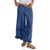 imageCicy Bell Womens Ruffle Wide Leg Jeans Cropped Elastic High Waisted Baggy Denim Pants with PocketsNavy