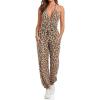 imageCicy Bell Womens Sexy Halter Jumpsuits Casual Deep V Nevk Beach Jogger Long Pants RompersBrown Leopard Print