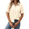 imageCicy Bell Womens Short Sleeve Button Down Shirts Summer Casual Collared Tops Loose Fit Bow BlousesBeige