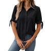 imageCicy Bell Womens Short Sleeve Button Down Shirts Summer Casual Collared Tops Loose Fit Bow BlousesBlack