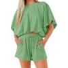 imageCicy Bell Womens Summer 2 Piece Short Sets Puff Sleeve Cropped Tops and Shorts Casual Loose Outfits Comfy Lounge SetsArmy Green