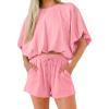 imageCicy Bell Womens Summer 2 Piece Short Sets Puff Sleeve Cropped Tops and Shorts Casual Loose Outfits Comfy Lounge SetsPink