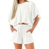imageCicy Bell Womens Summer 2 Piece Short Sets Puff Sleeve Cropped Tops and Shorts Casual Loose Outfits Comfy Lounge SetsWhite