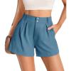 imageCicy Bell Womens Summer Elastic High Waisted Shorts Pleated Wide Leg Trendy Casual A Line Comfy ShortsBlue Gray