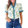 imageCicy Bell Womens Summer Floral Print Tops Casual Puff Short Sleeve Ruffle V Neck Button Down Shirts Patchwork Boho BlousesBeige