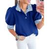imageCicy Bell Womens Summer Puff Sleeve Blouses Casual Dressy Ruffle V Neck Tops Color Block Striped Loose Fit Button Polo ShirtsRoyal Blue