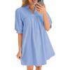 imageCicy Bell Womens V Neck Babydoll Mini Dress Short Puff Sleeve Summer Casual Swing Dresses with PocketsSky Blue