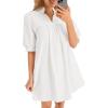 imageCicy Bell Womens V Neck Babydoll Mini Dress Short Puff Sleeve Summer Casual Swing Dresses with PocketsWhite