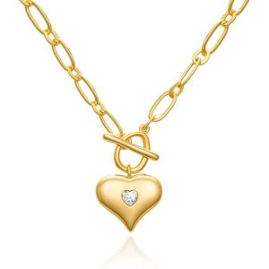imageCicy Bell 18K Gold Plated Heart Necklace for Women Diamond Love Chunky Charm Necklace Valentines Day Wedding Pendants Cuban Non Tarnish Chains Trendy Jewelry Gift 197GoldStyle A