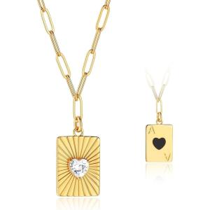 imageCicy Bell 18K Gold Plated Heart Necklace for Women Diamond Love Chunky Charm Necklace Valentines Day Wedding Pendants Cuban Non Tarnish Chains Trendy Jewelry Gift 197GoldStyle B
