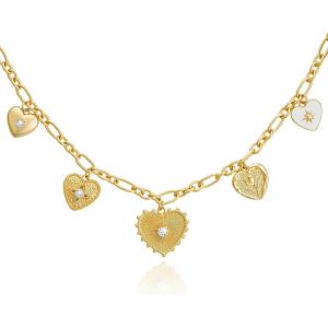 imageCicy Bell 18K Gold Plated Necklace for Women Chunky Charm Necklace Diamond Love Heart Sun Charms Valentines Day Wedding Lucky Pendants Jewelry Gift 197Style Diamond Love Heart
