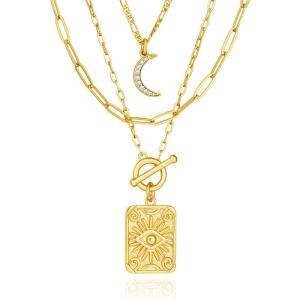 imageCicy Bell 18k Gold Brass Layered Necklace For Women Trendy Dainty Stackable Evil Eye Eight Pointed Necklace Sets Jewelry GiftGold