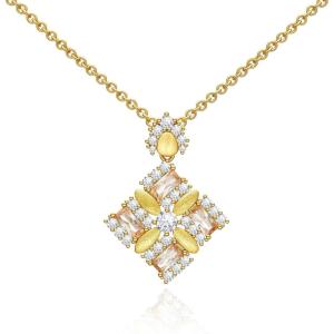 imageCicy Bell 18k Gold Plated Necklace for Women Dainty Cubic Zirconia Floral Square Pendant Necklaces Birthday Lucky Valentines Day Jewelry GiftsGold