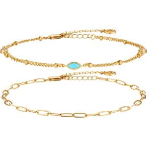 imageCicy Bell Ankle Bracelets for Women 18K Gold Marquise Opal Layered Anklets Non Tarnish Summer Beach Jewelry GiftAnkle Bracelets