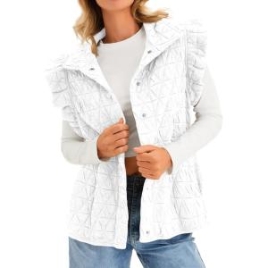 imageCicy Bell Women Ruffles Puffer Vest Sleeveless Button Down Padded Jacket Gilet Trendy Spring OuterwearWhite
