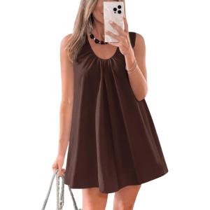 imageCicy Bell Womens Babydoll Tank Mini Dress Scoop Neck Summer Sleeveless Short Sundress Vacation Beach Dresses with PocketsBrown