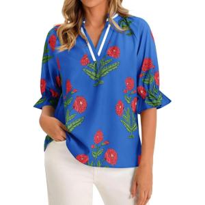imageCicy Bell Womens Boho Floral Blouses Puff Ruffle Sleeve V Neck Summer Shirts Dressy Casual Flowy Blouse TopsBaby Blue