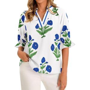 imageCicy Bell Womens Boho Floral Blouses Puff Ruffle Sleeve V Neck Summer Shirts Dressy Casual Flowy Blouse TopsWhite