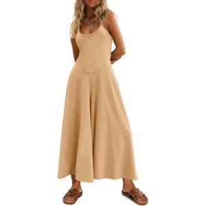 imageCicy Bell Womens Casual Wide Leg Jumpsuits Summer Spaghetti Strap Sleeveless Cut Out Loose Long Pant Rompers with PocketsApricot