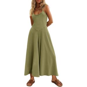 imageCicy Bell Womens Casual Wide Leg Jumpsuits Summer Spaghetti Strap Sleeveless Cut Out Loose Long Pant Rompers with PocketsArmy Green