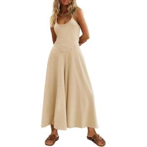 imageCicy Bell Womens Casual Wide Leg Jumpsuits Summer Spaghetti Strap Sleeveless Cut Out Loose Long Pant Rompers with PocketsBeige