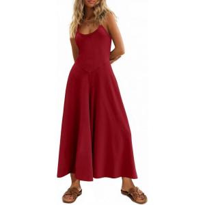 imageCicy Bell Womens Casual Wide Leg Jumpsuits Summer Spaghetti Strap Sleeveless Cut Out Loose Long Pant Rompers with PocketsBurgundy