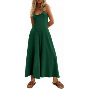 imageCicy Bell Womens Casual Wide Leg Jumpsuits Summer Spaghetti Strap Sleeveless Cut Out Loose Long Pant Rompers with PocketsDark Green