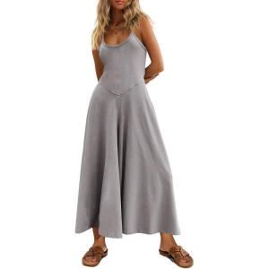 imageCicy Bell Womens Casual Wide Leg Jumpsuits Summer Spaghetti Strap Sleeveless Cut Out Loose Long Pant Rompers with PocketsGrey