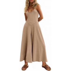 imageCicy Bell Womens Casual Wide Leg Jumpsuits Summer Spaghetti Strap Sleeveless Cut Out Loose Long Pant Rompers with PocketsKhaki