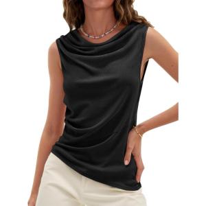 imageCicy Bell Womens Cowl Neck Tank Tops 2026 Summer Off The Shoulder Asymmetrical Ruched Tops Going Out Sleeveless ShirtsBlack