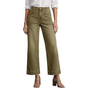 imageCicy Bell Womens Cropped Wide Leg Jeans Stretchy High Waisted Trendy Capri Baggy Denim Ankle Pants with PocketsArmy Green